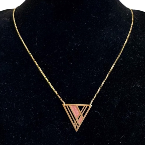 Vintage 1/20 14k Gold Filled Plaid Triangle Pendant Necklace Triangle 17" - Picture 1 of 16